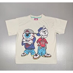 Mishka Mnwka T-Shirt Mens Medium 90s Vintage Off White Cartoon Hip-Hop Tee